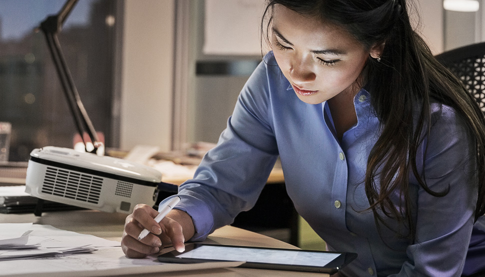 Woman working on a tablet
