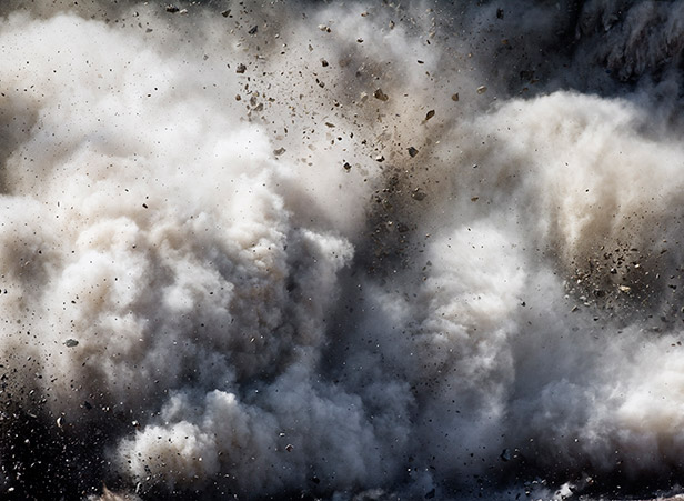 Blast of dirt and rocks